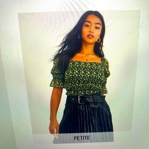 Petite shirred top in ditsy vintage floral